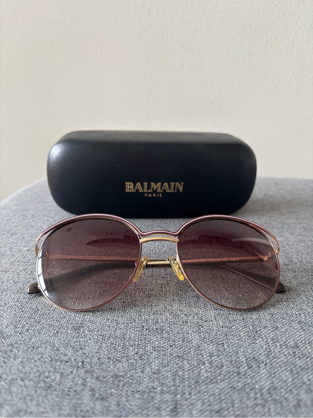 Balmain Round Metal Sunglasses with Purple Gradient Lenses